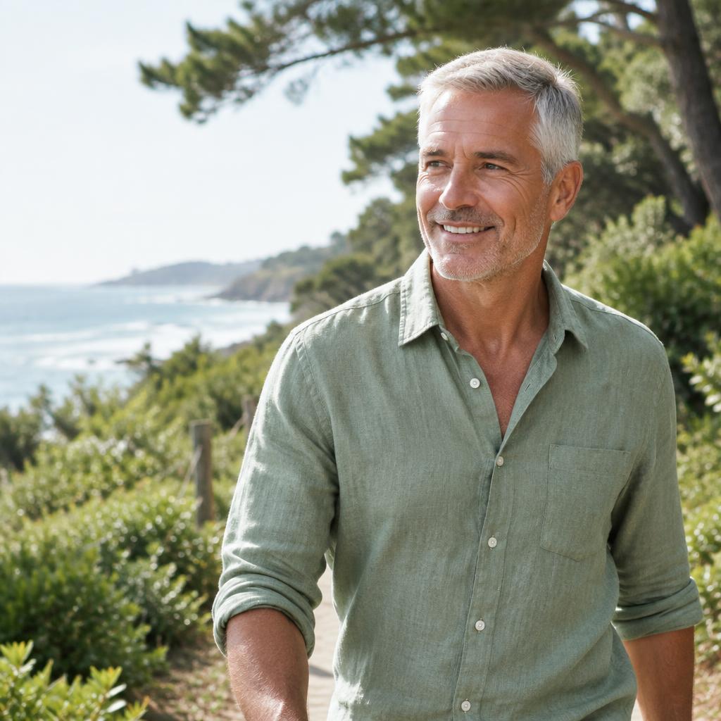 A man enjoying a sunny walk along a coastal path